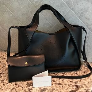 Stella McCartney Black Logo Embossed Crossbody Tote Bag